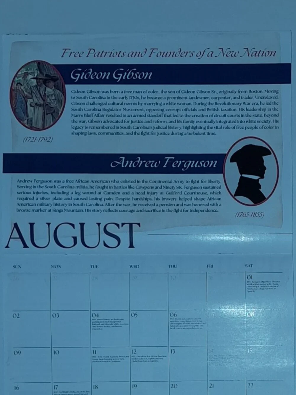 2026 Wall Calendar: South Carolina African American History REVOLUTIONARY